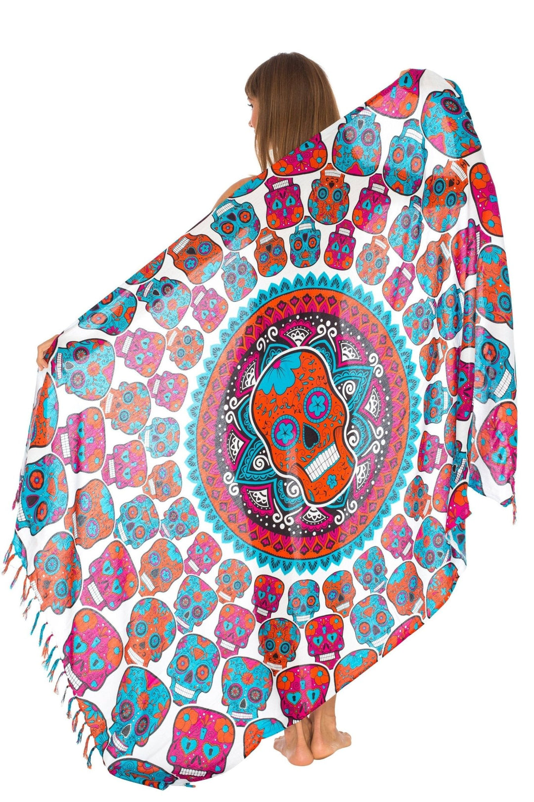 Sugar Skull Long Sarong with Fringe - Love ShuShi