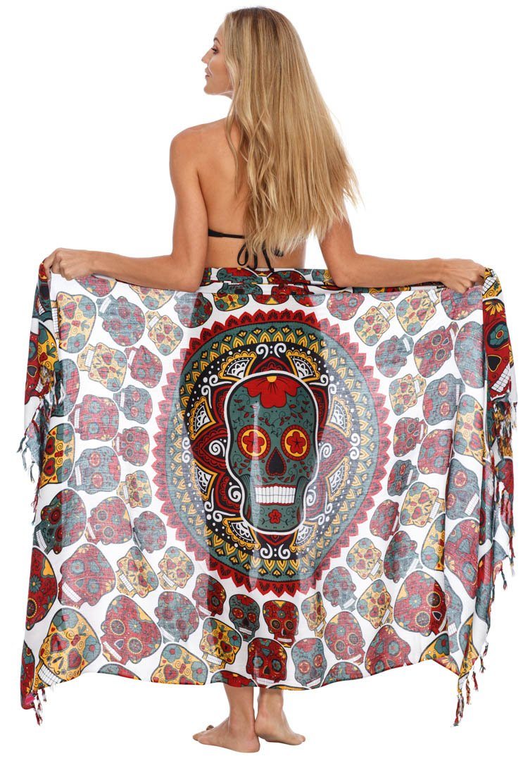 Sugar Skull Long Sarong with Fringe - Love ShuShi