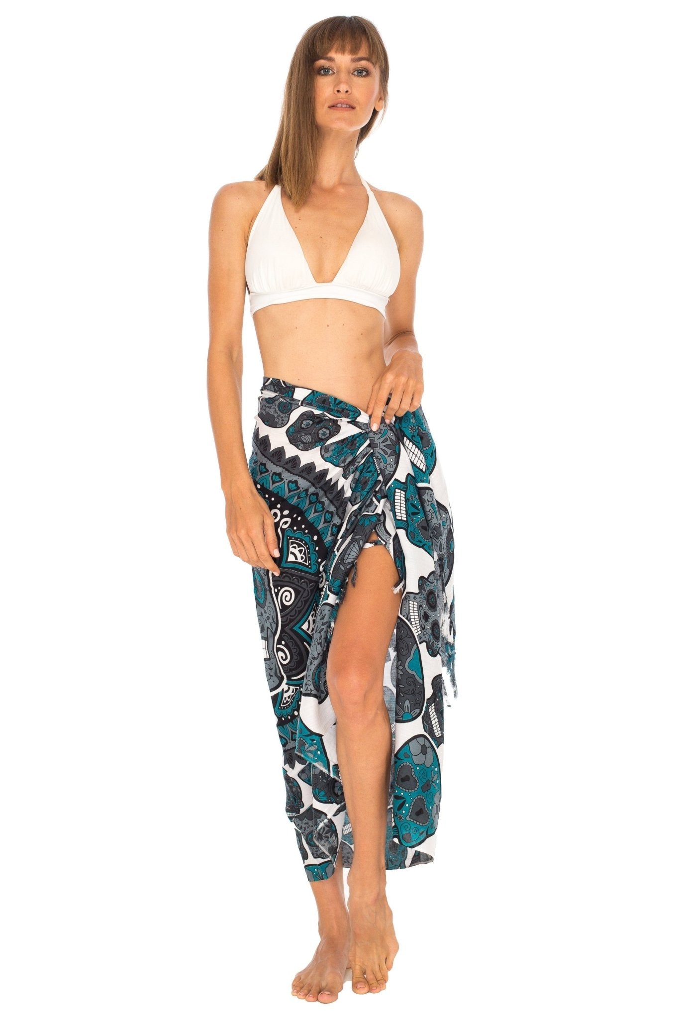 Sugar Skull Long Sarong with Fringe - Love ShuShi