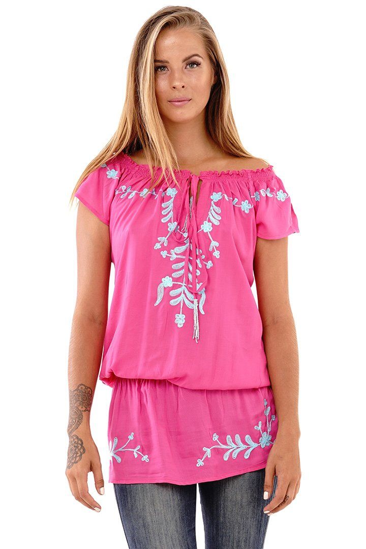 Talia Summer Embroidered, Off Shoulder, Tunic Top - Love ShuShi