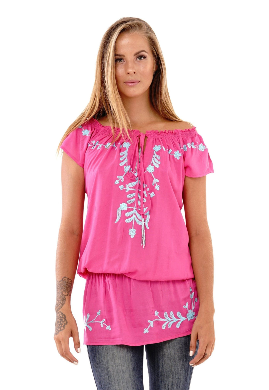 Talia Summer Embroidered, Off Shoulder, Tunic Top - Love ShuShi