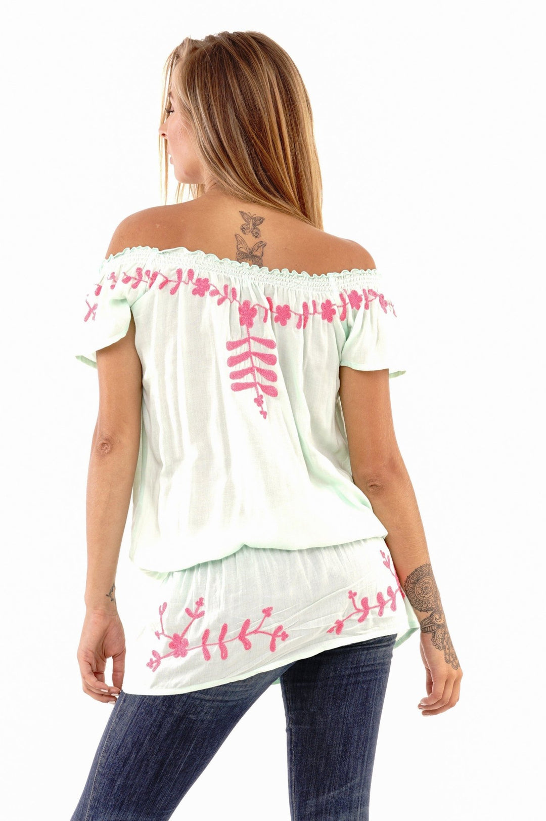 Talia Summer Embroidered, Off Shoulder, Tunic Top - Love ShuShi