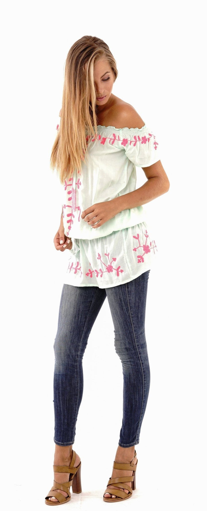 Talia Summer Embroidered, Off Shoulder, Tunic Top - Love ShuShi