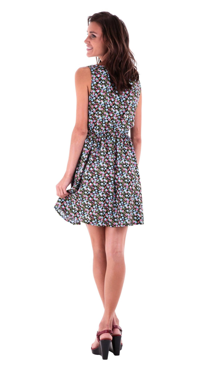 Tegan Floral Vintage Flower Design Sleeveless Sundress Knee Length - Love ShuShi