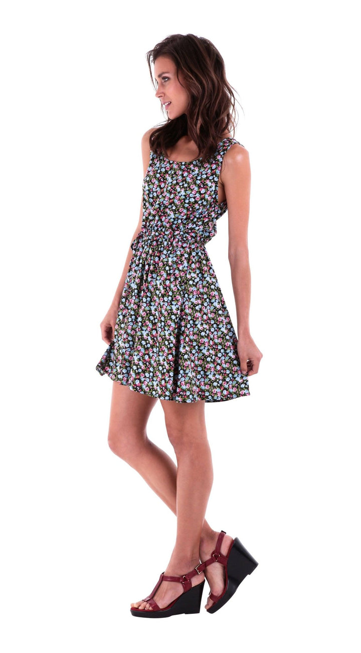 Tegan Floral Vintage Flower Design Sleeveless Sundress Knee Length - Love ShuShi