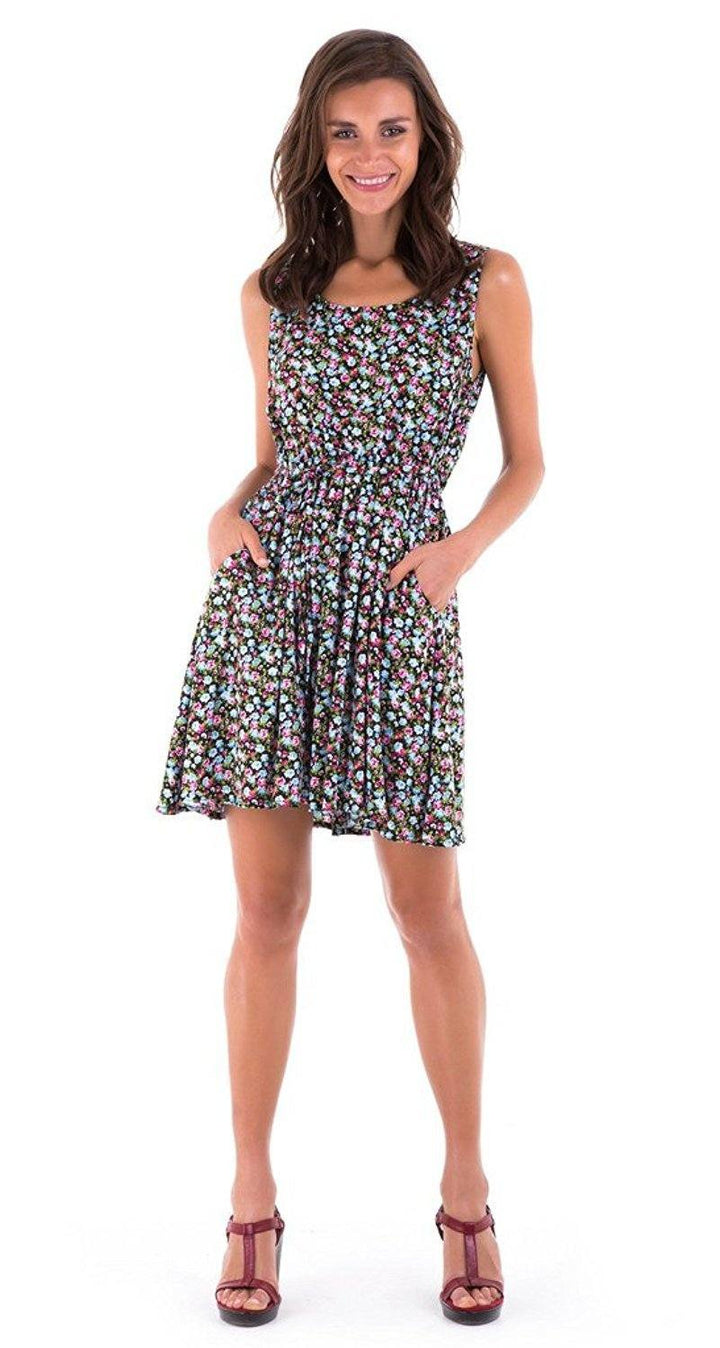 Tegan Floral Vintage Flower Design Sleeveless Sundress Knee Length - Love ShuShi