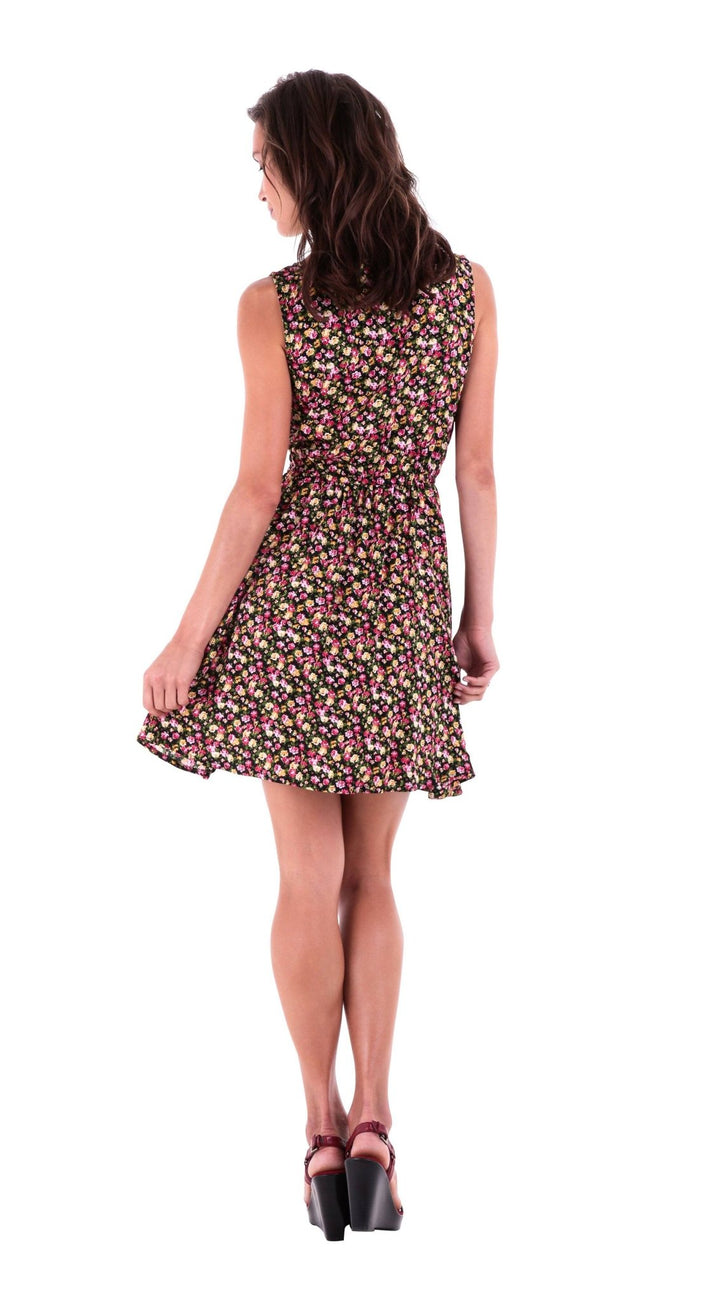 Tegan Floral Vintage Flower Design Sleeveless Sundress Knee Length - Love ShuShi