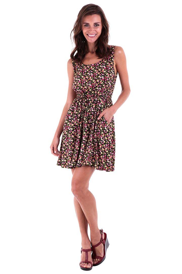Tegan Floral Vintage Flower Design Sleeveless Sundress Knee Length - Love ShuShi