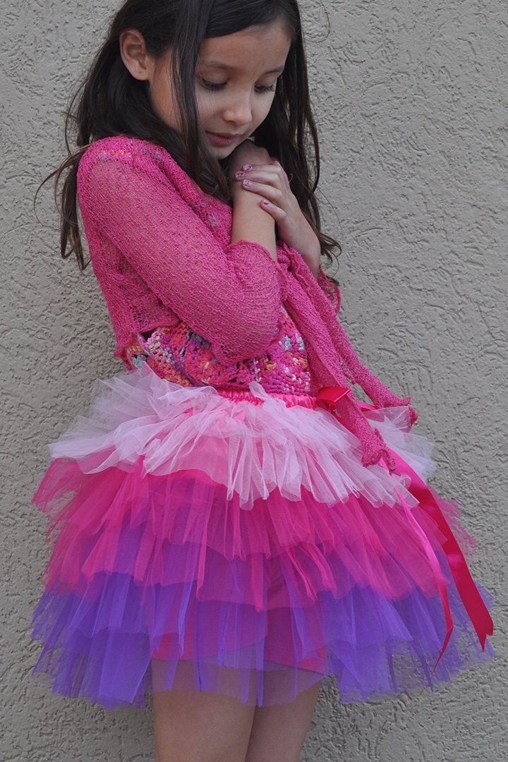 Tulle Tutu Layered Skirt with Ribbon Bow & Elastic Waistband - Love ShuShi