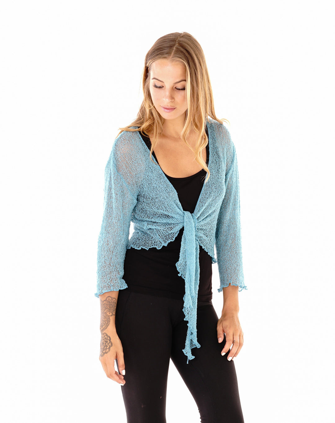 Knitted Tie Top Sheer Shrug - Love-Shu-Shi