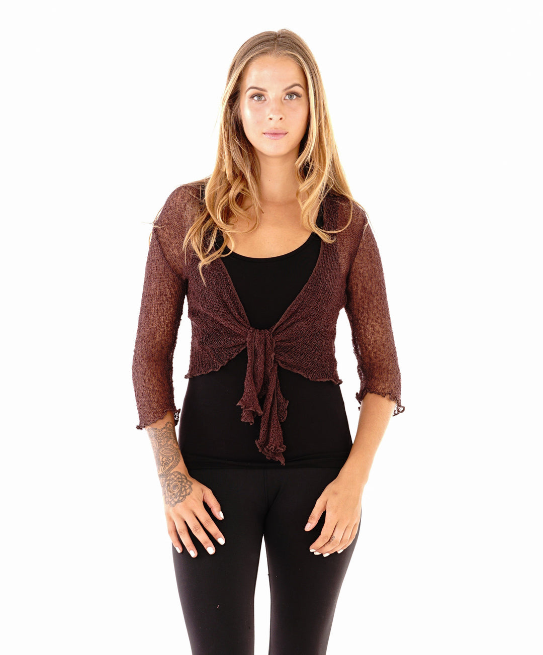 Knitted Tie Top Sheer Shrug - LOVE SHU SHI