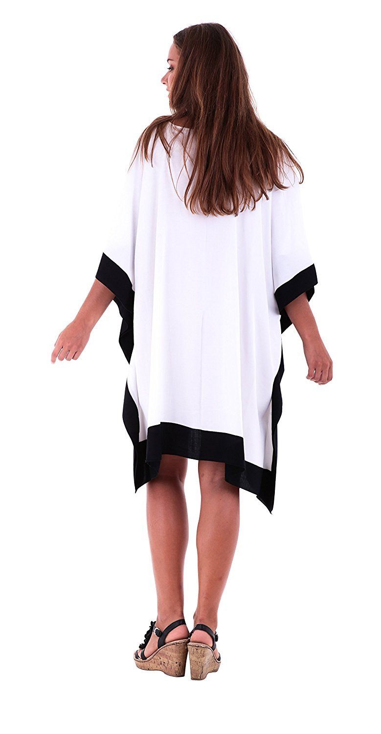 SHU - SHI Women's Short Kaftan Dress - Hand - Painted Tribal Poncho Tunic, Plus Size Swim Cover - Up - Love ShuShi