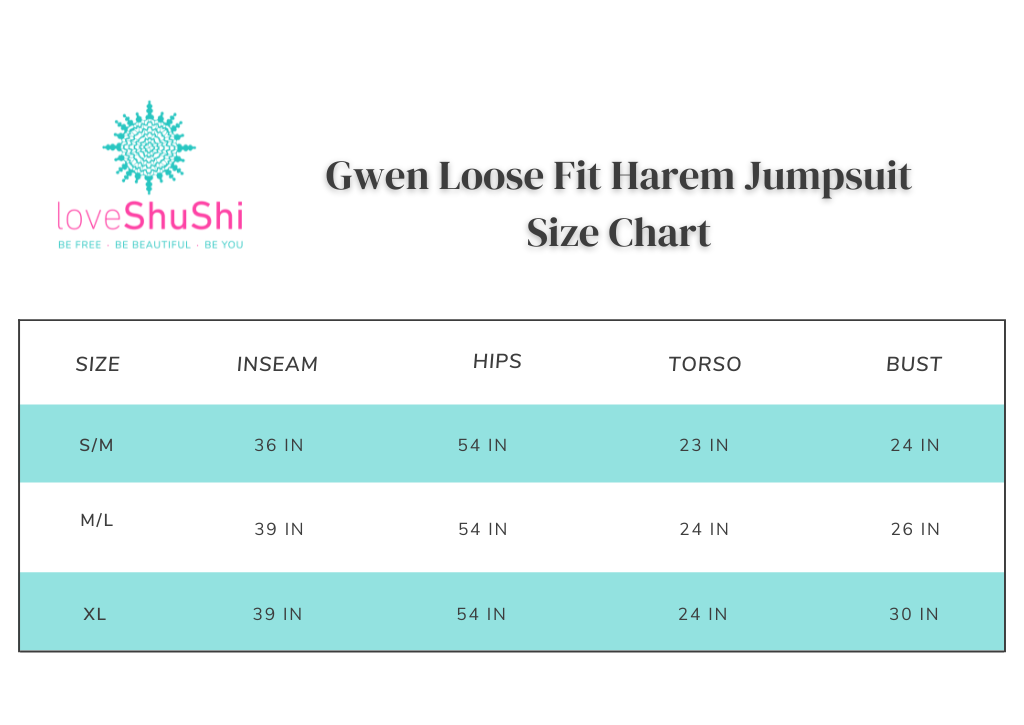 Gwen Loose Fit Harem Jumpsuit - Love ShuShi- Size chart