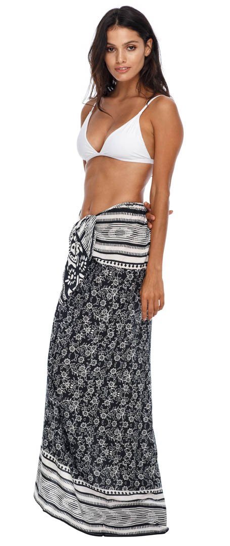 Floral Beach Sarong Cover-Up Skirt summer beach essential-loveshushi-black and white