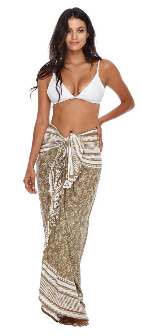 Floral Beach Sarong Cover-Up Skirt summer beach essential-loveshushi-tan and white