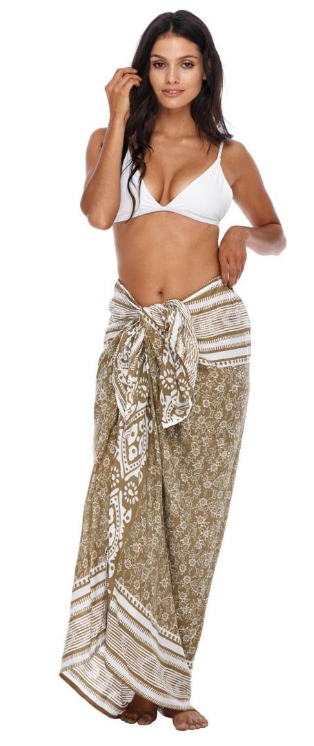 Floral Beach Sarong Cover-Up Skirt summer beach essential-loveshushi-tan and white