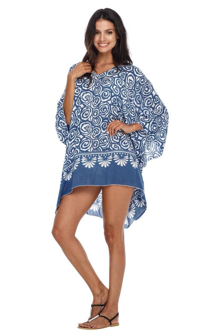 Short Spiral Kaftan flowy Dress Coverup cute tunic top-loveshushi-blue and white