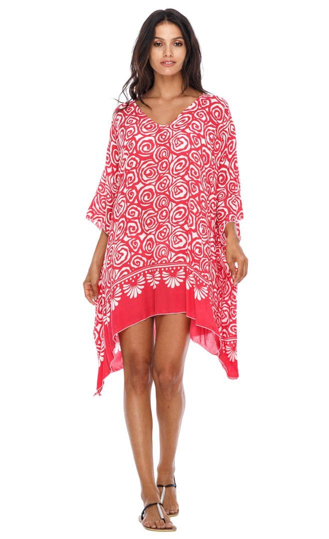 Short Spiral Kaftan flowy Dress Coverup cute tunic top-loveshushi-red and white