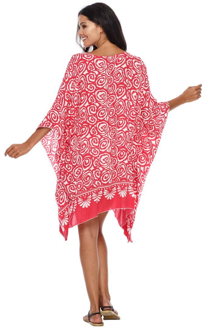 Short Spiral Kaftan flowy Dress Coverup cute tunic top-loveshushi-red and white