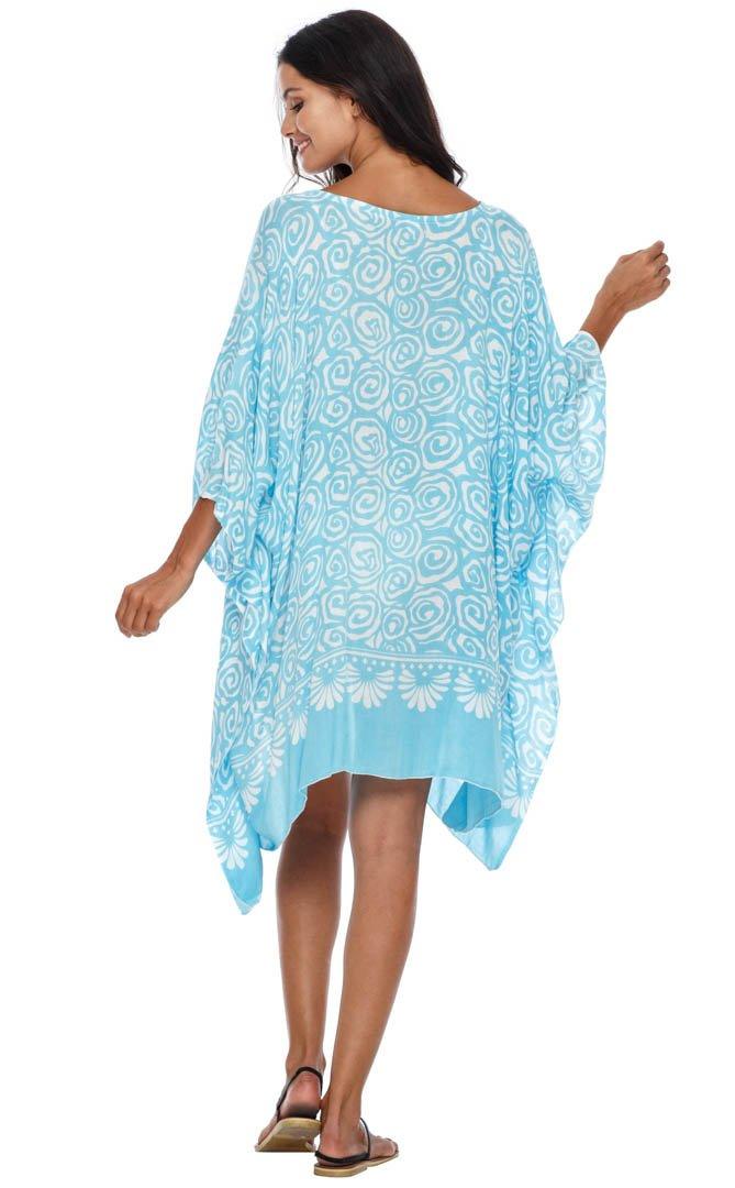 Short Spiral Kaftan flowy Dress Coverup cute tunic top-loveshushi-turquoise and white