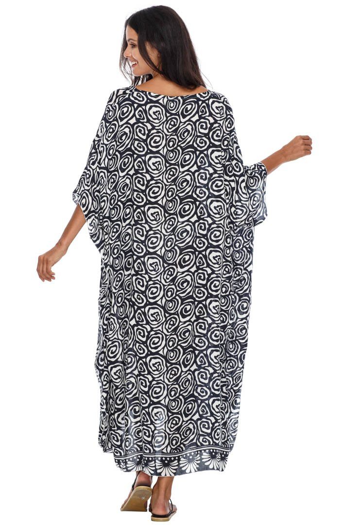 Long Spiral Kaftan Dress Coverup cute summer dress-loveshushi-black and white