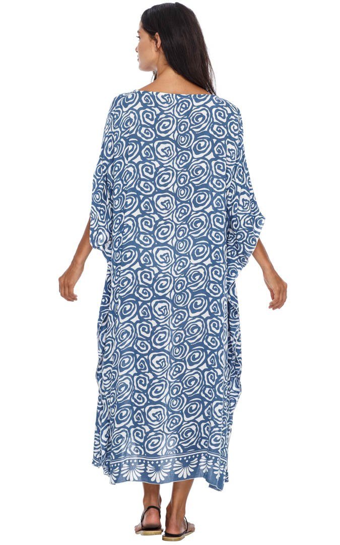 Long Spiral Kaftan Dress Coverup cute summer dress-loveshushi-blue and white