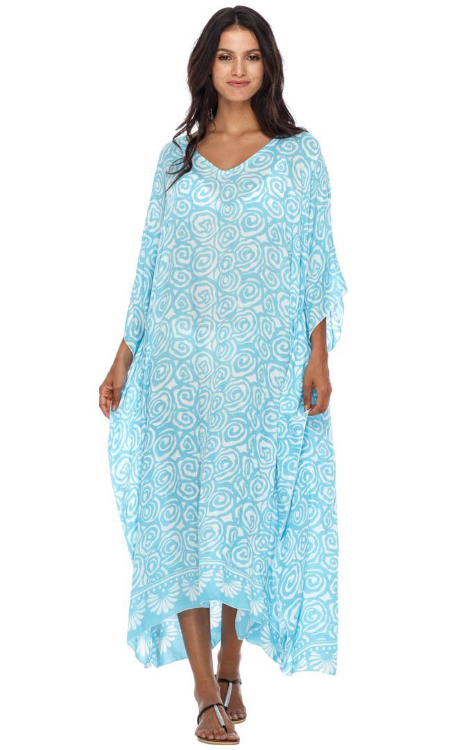 Long Spiral Kaftan Dress Coverup cute summer dress-loveshushi-turquoise and white