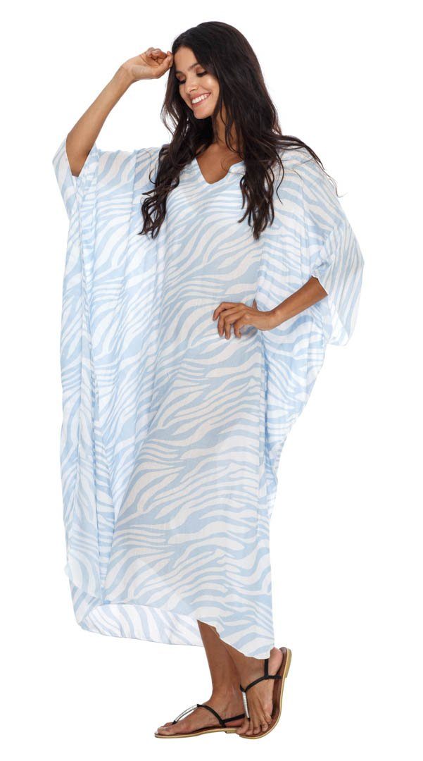 Long Zebra Kaftan Dress Coverup cute summer dress-loveshushi-baby blue and white