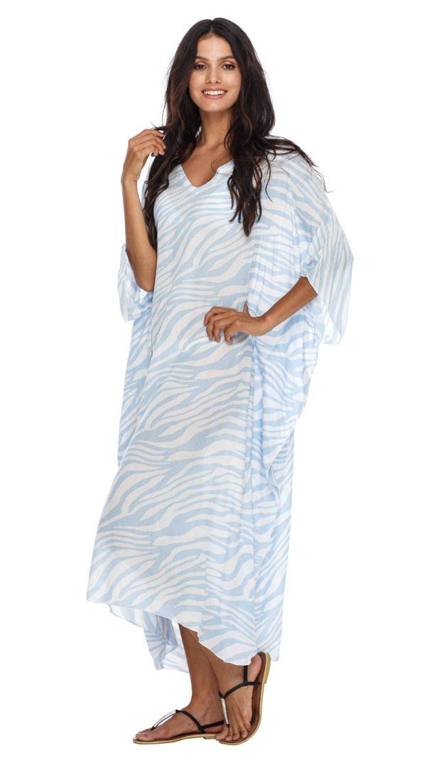 Long Zebra Kaftan Dress Coverup cute summer dress-loveshushi-baby blue and white