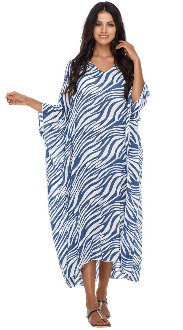 Long Zebra Kaftan Dress Coverup cute summer dress-loveshushi-blue and white