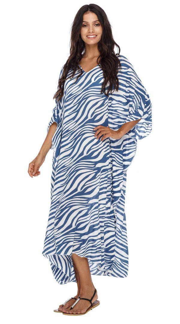 Long Zebra Kaftan Dress Coverup cute summer dress-loveshushi-blue and white