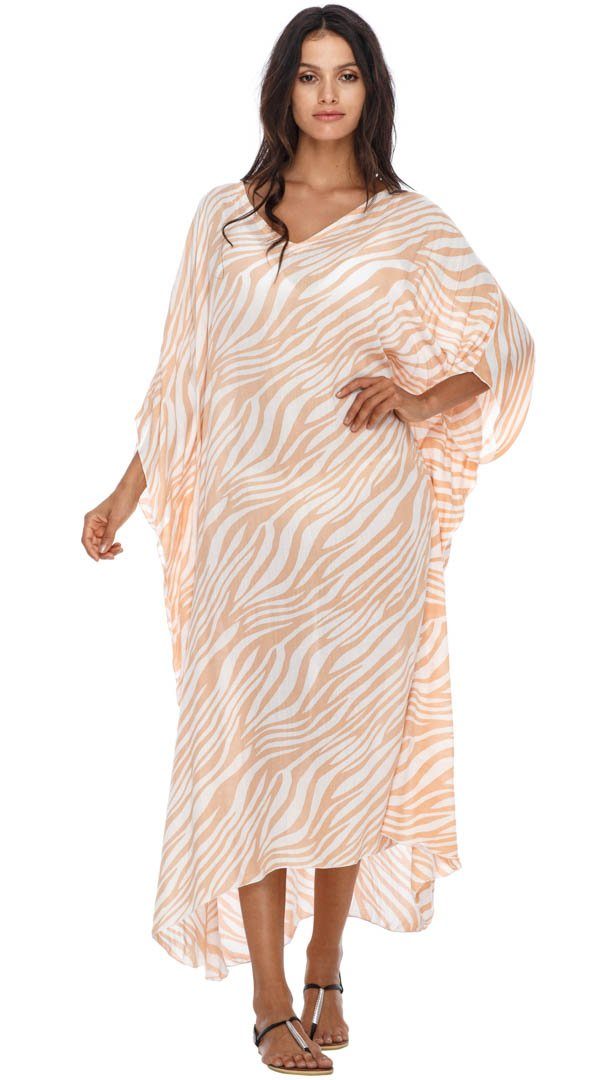 Long Zebra Kaftan Dress Coverup cute summer dress-loveshushi-coral and white