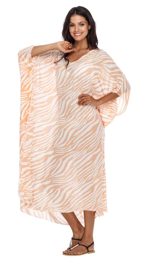 Long Zebra Kaftan Dress Coverup cute summer dress-loveshushi-coral and white