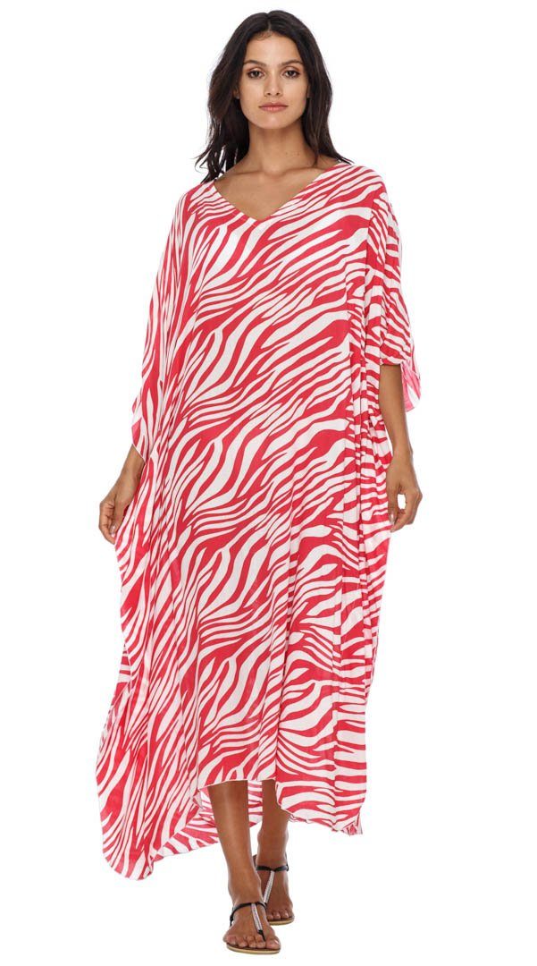 Long Zebra Kaftan Dress Coverup cute summer dress-loveshushi-red and white