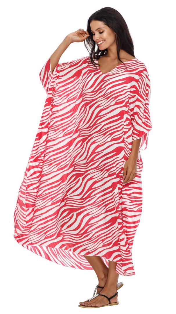 Long Zebra Kaftan Dress Coverup cute summer dress-loveshushi-red and white