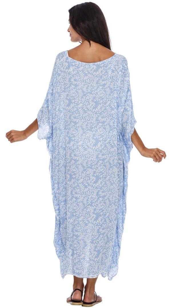 Long Floral Kaftan Dress Coverup cute summer dress-loveshushi-baby blue and white