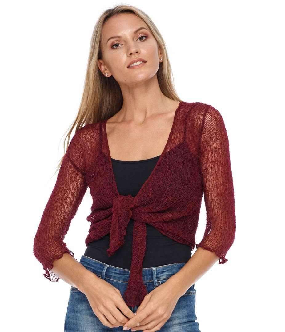 Knitted Tie Top Sheer Shrug - Love-Shu-Shi