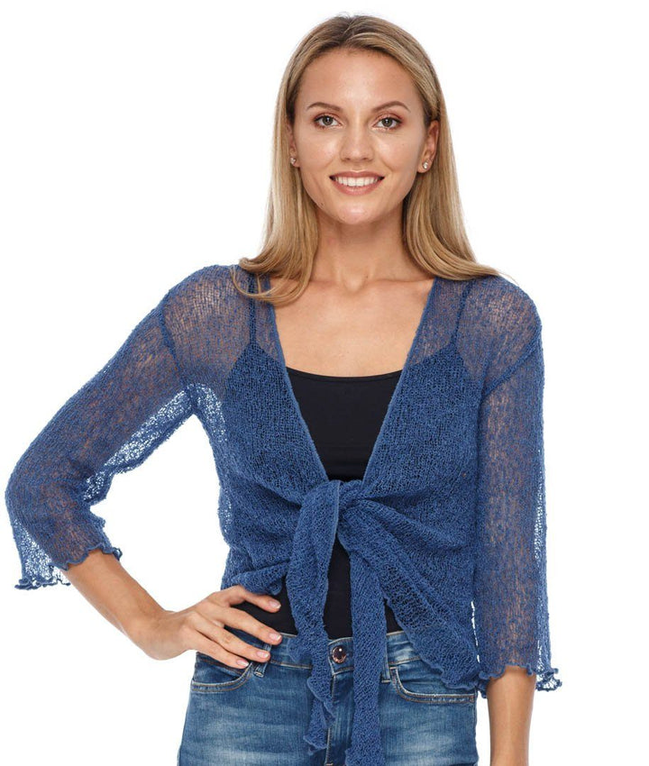 Knitted Tie Top Sheer Shrug - Love-Shu-Shi