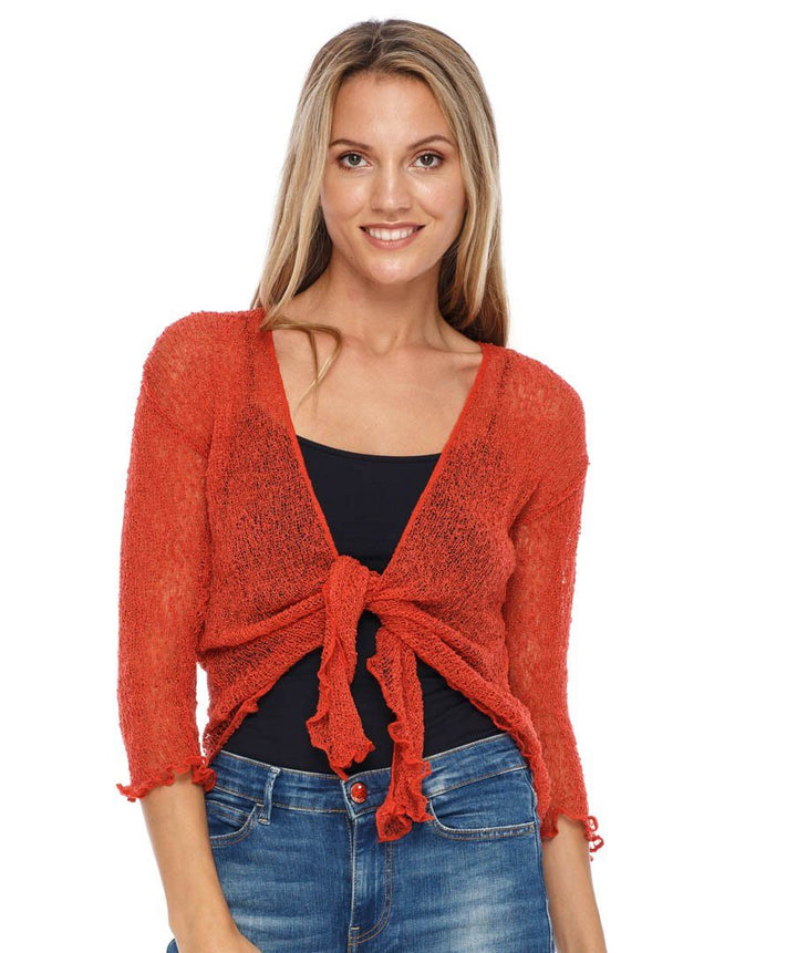 Knitted Tie Top Sheer Shrug - Love-Shu-Shi