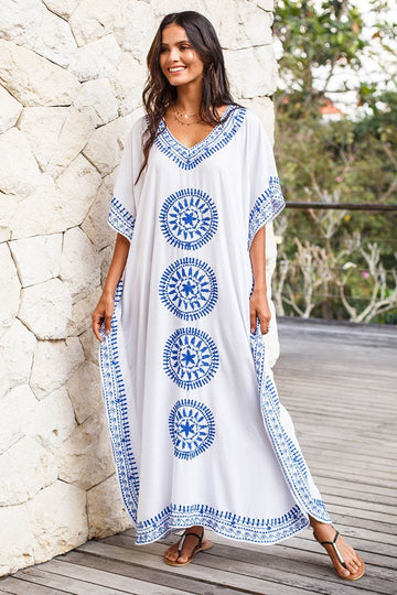 Embroidered Long Kaftan Dress