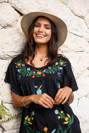 Boho Chic Tunic Dress with Embroidery