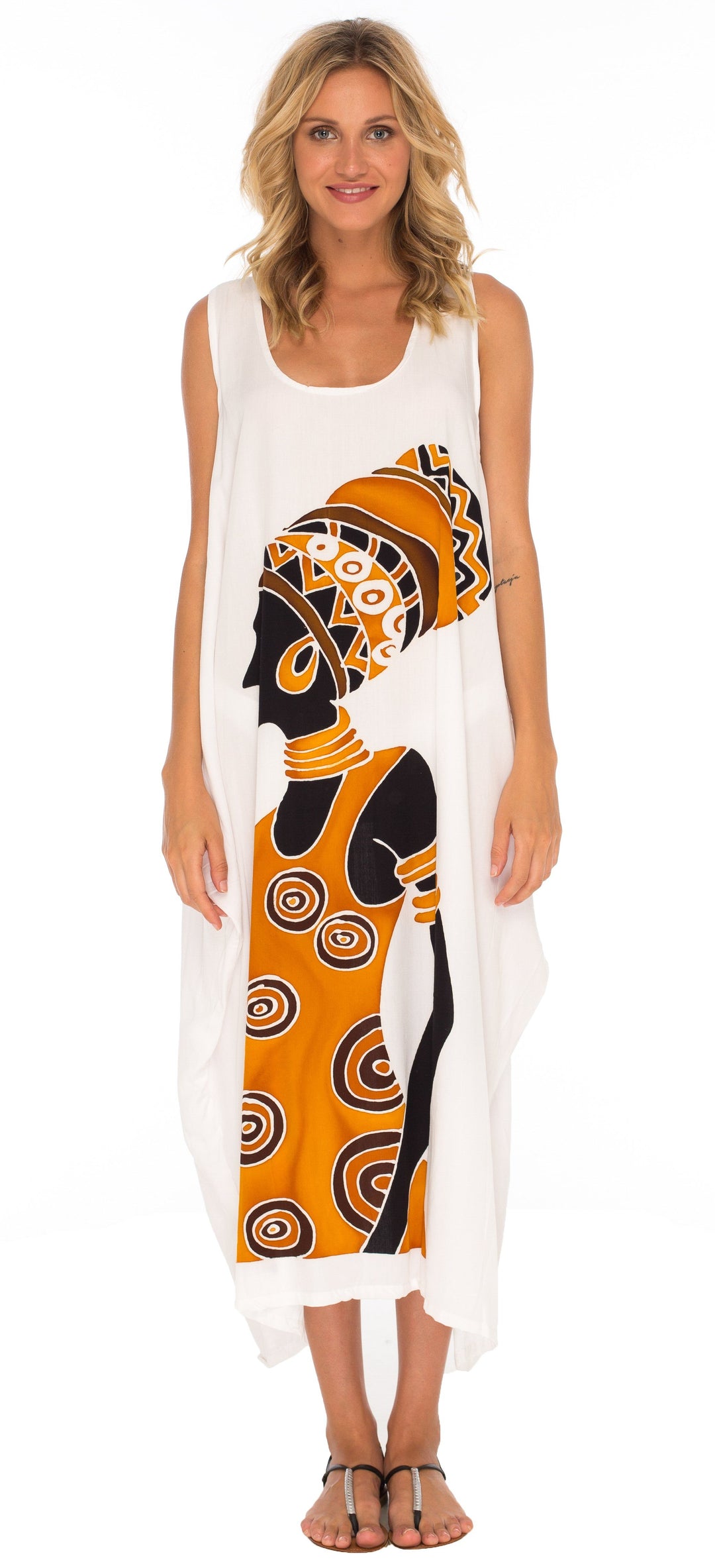 SHU - SHI Women's Handpainted Casual Beach Cover - up Loose Tank Sundress for Summer - Love ShuShi