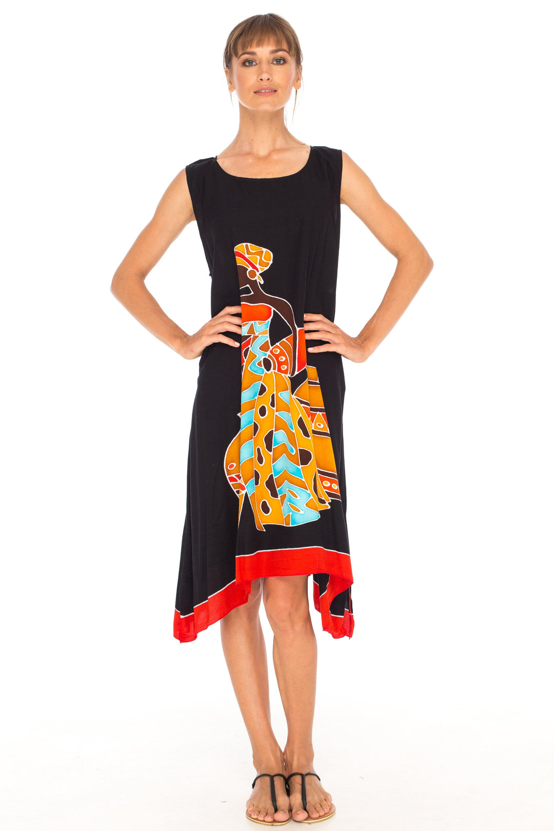 Hand Painted Tribal Design Short sleeveless summer Dress Love-Shu-Shi-black