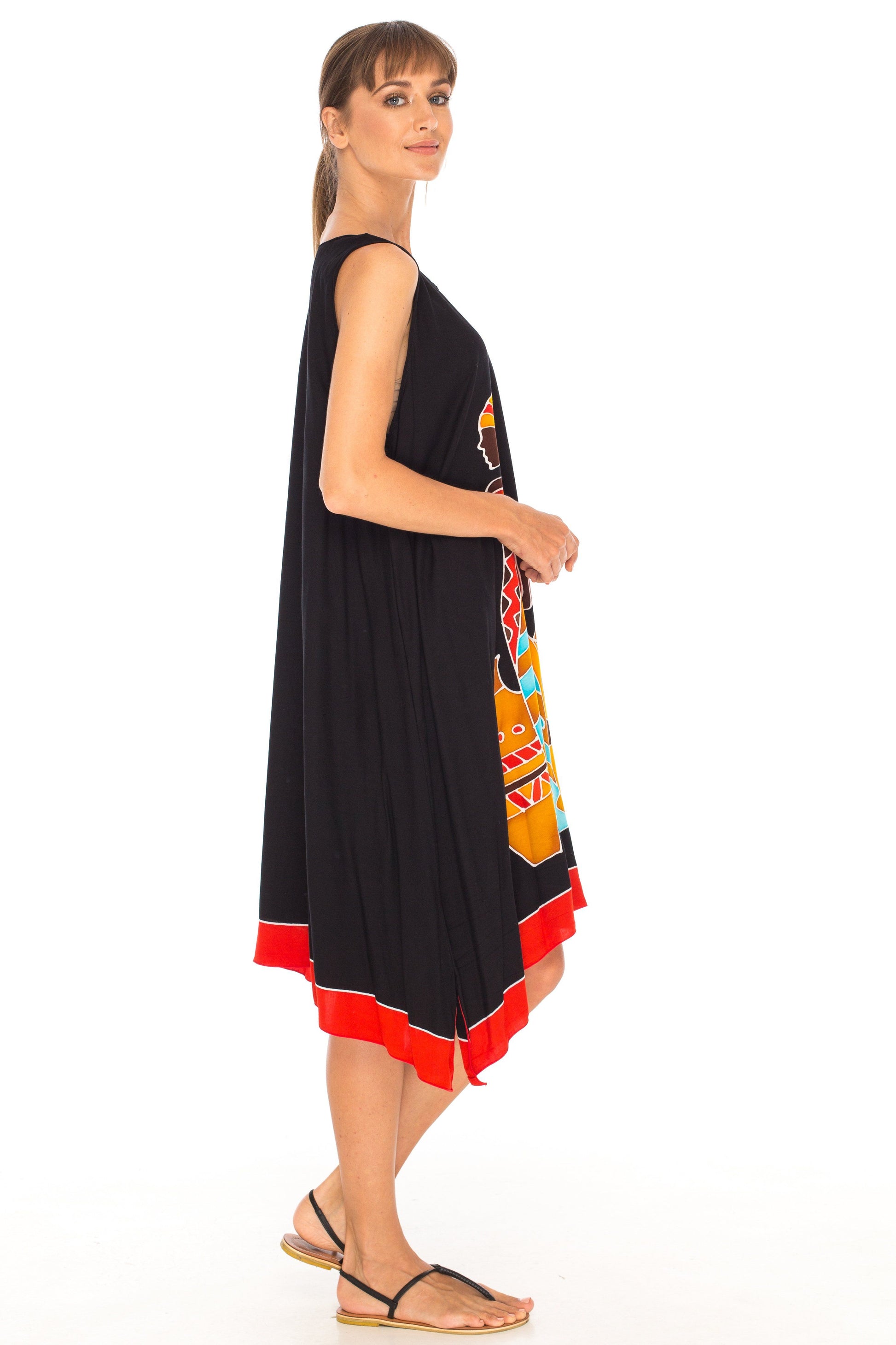 Hand Painted Tribal Design Short sleeveless summer Dress Love-Shu-Shi-black