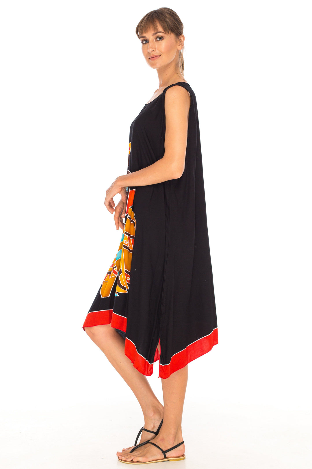 Hand Painted Tribal Design Short sleeveless summer Dress Love-Shu-Shi-black