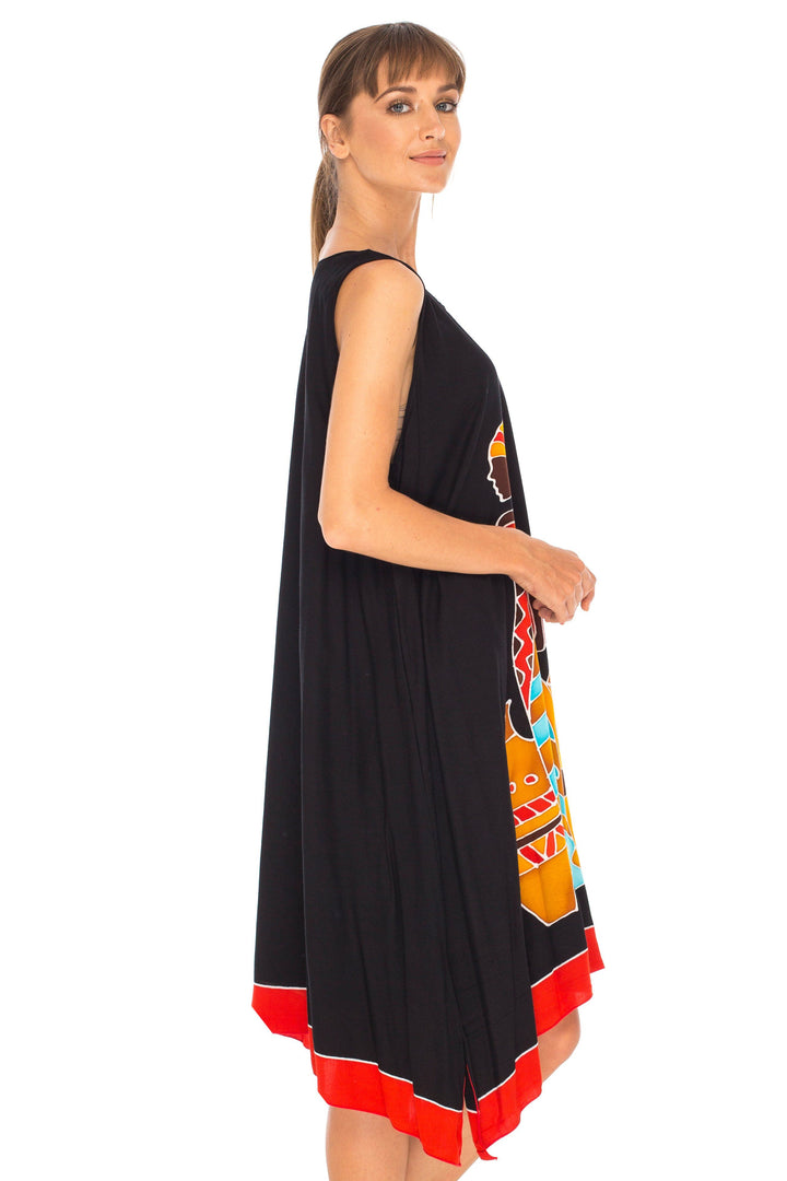 Hand Painted Tribal Design Short sleeveless summer Dress Love-Shu-Shi-black