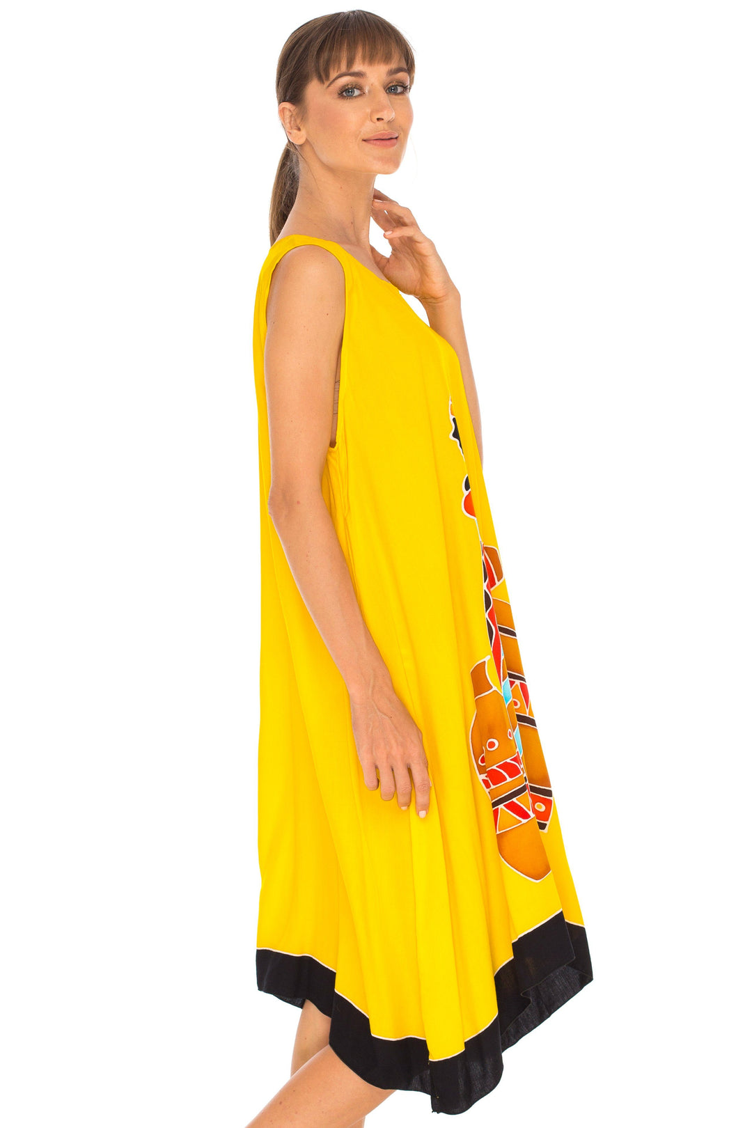 Hand Painted Tribal Design Short sleeveless summer Dress Love-Shu-Shi-yellow