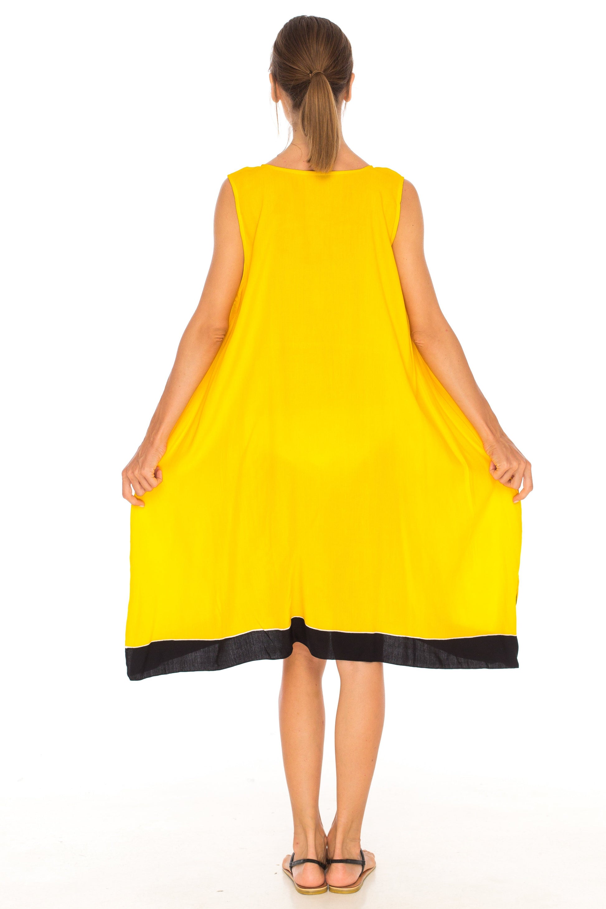 Hand Painted Tribal Design Short sleeveless summer Dress Love-Shu-Shi-yellow