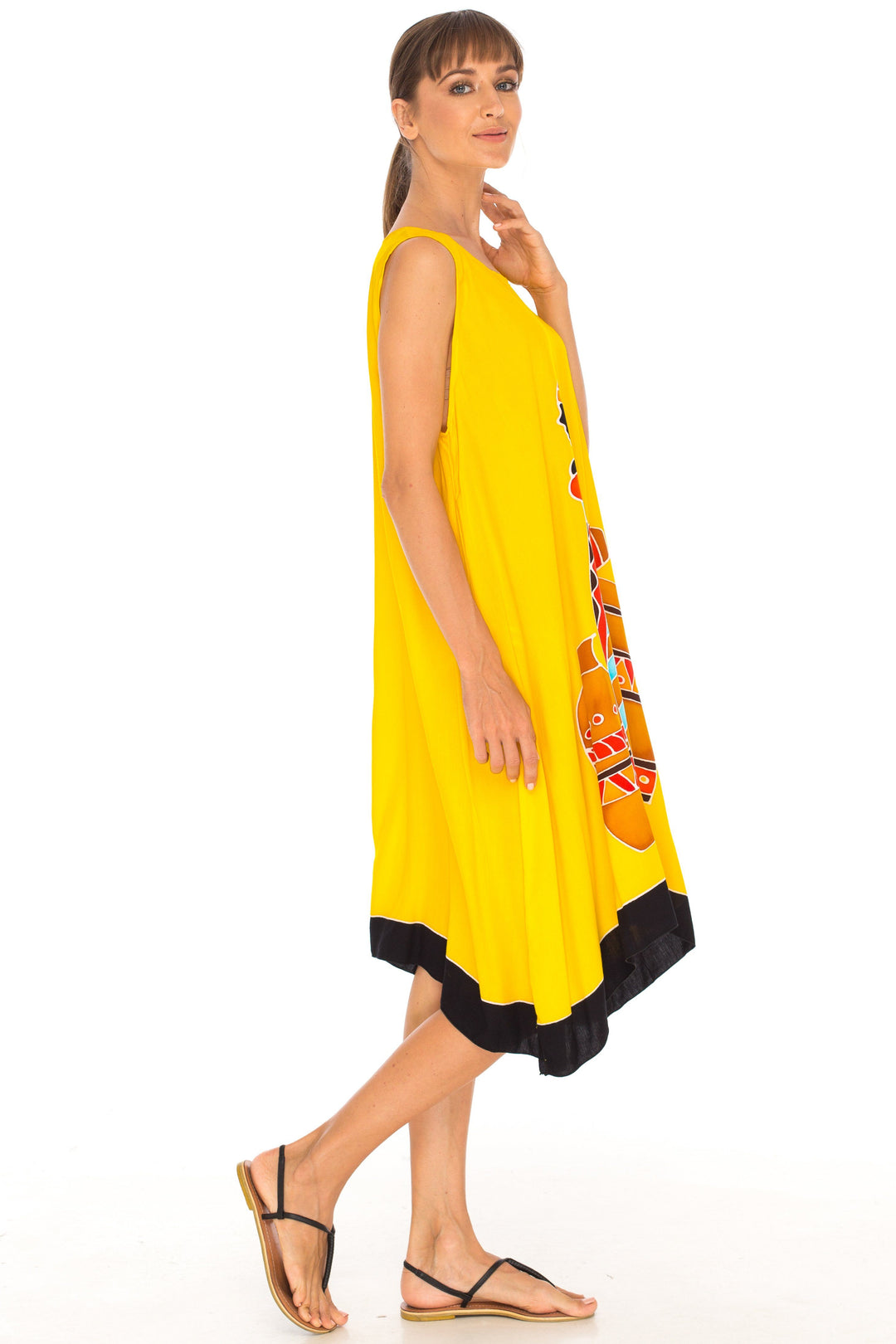 Hand Painted Tribal Design Short sleeveless summer Dress Love-Shu-Shi-yellow