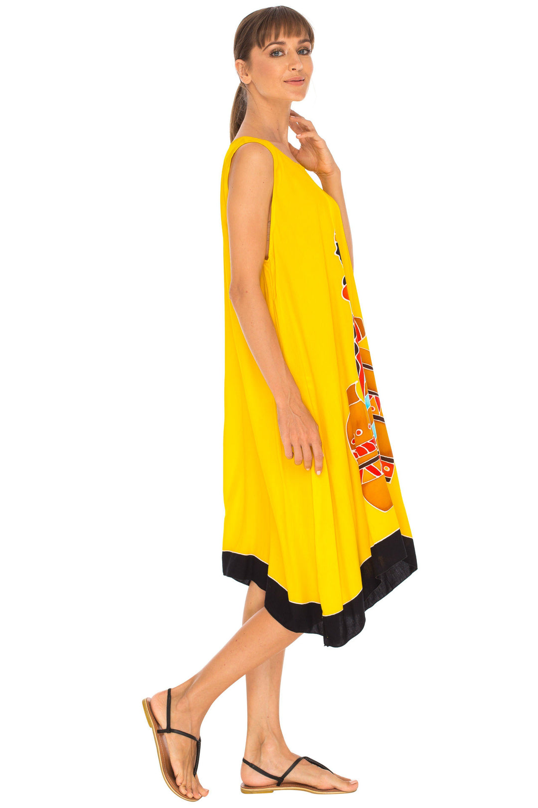 Hand Painted Tribal Design Short sleeveless summer Dress Love-Shu-Shi-yellow